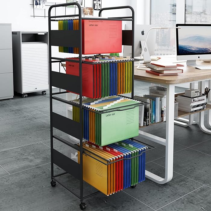 Buy PUNCIA 4 Tiers Metal Rolling File Carts with Wheels Hanging Files