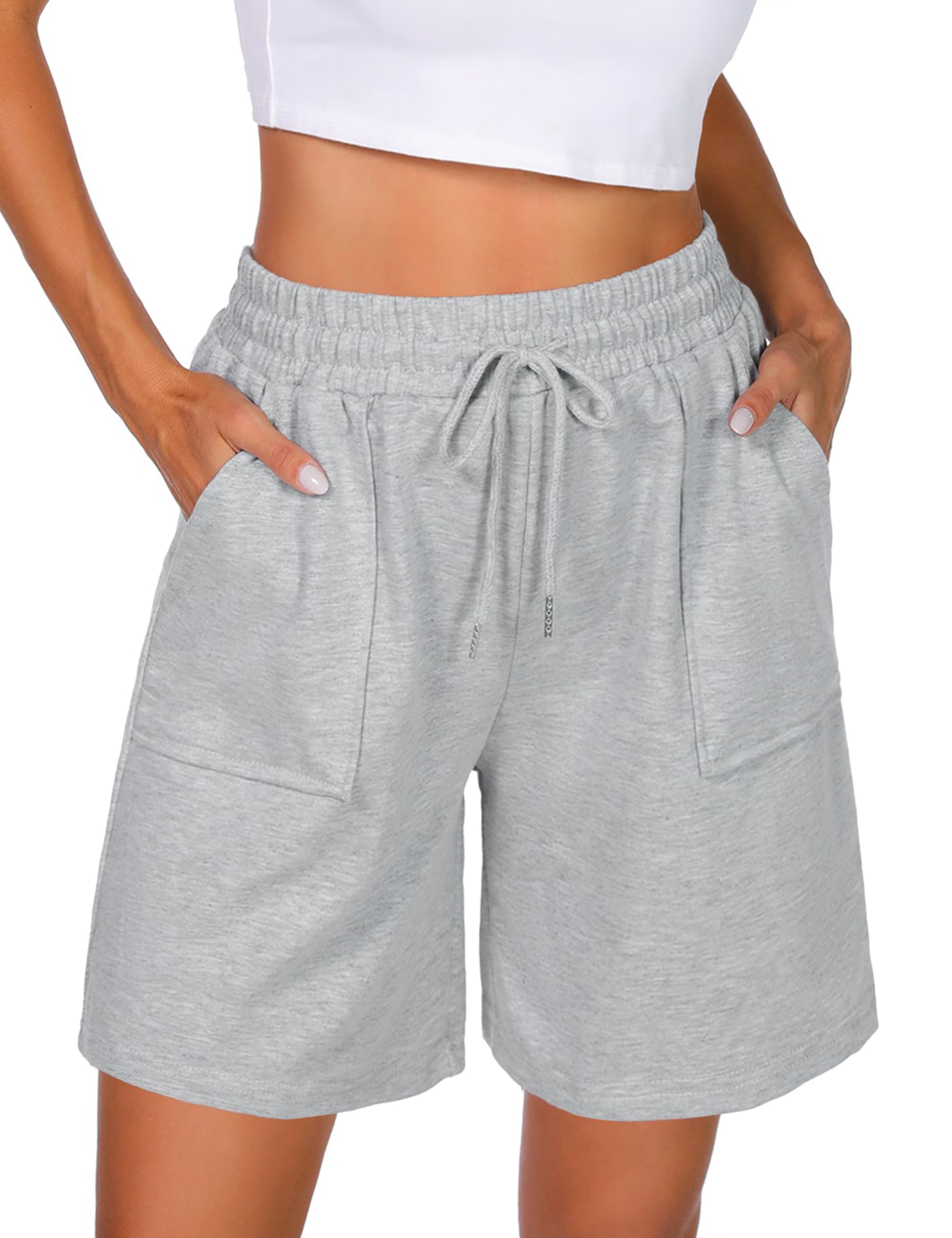 Uniexcosm Kurze Sportshorts Damen Sporthose High Waist Shorts Damen Sommer Shorty mit Taschen und Kordelzug Freizeitshorts für Running Gym Fitness