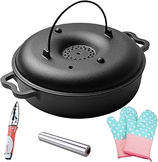 Iron Roasting Pan, Sweet Potato Roaster Set, Adorable Oven Cookware with Clip Gloves and Lid, Heavy-Duty Baking Tray with Even Heat Design, Home Kitchen Use for BBQ Vegetables Meals
