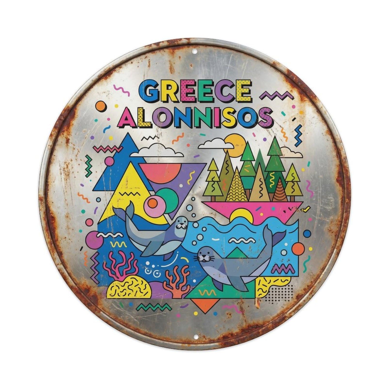 Alonnisos Park Greek Memphis Style Travel Landmark Metal Tin Sign