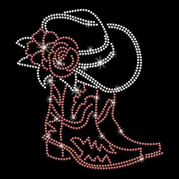 PLIGREAT Bling Rhinestone Cowboy Hat Iron on Hotfix Heat Transfers Decal Diamond Sticker Patches Clothing Repair Appliques for DIY Jacket T-Shirts Pants Bag Clothes Embellishment Tailors Shop Supplies