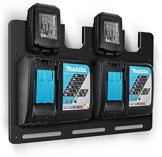 Bonna Wandhalterung für Makita Akkuhalter und Ladegeräte Wandhalterung | Stabiler 4er Akkuhalter 18V 14,4V und Ladegeräthalter | Makita 2xDC18RC und 1xDC18RD | Ordnung in Werkstatt und Garage