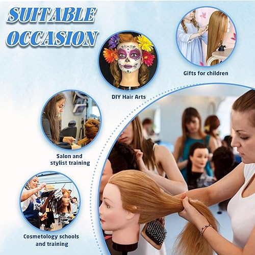 Miniatura 7 de Firstwon Cabeza de maniquí de cabello humano - Cabeza de muñeca de maniquí de cosmetología con 80% cabello real para peluquería, práctica de