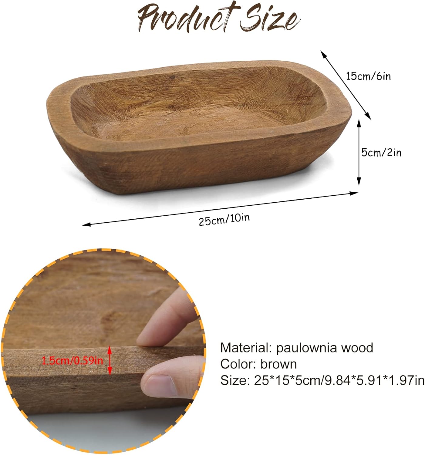 S-SNAIL-OO Decorative Bowl Vintage Wooden Dough Bowls Hand Carved, Farmhouse Country, Restaurant, Cafe Decoration, Place Bread, Fruit, Aromatherapy. (10x6x2in): Home & Kitchen
