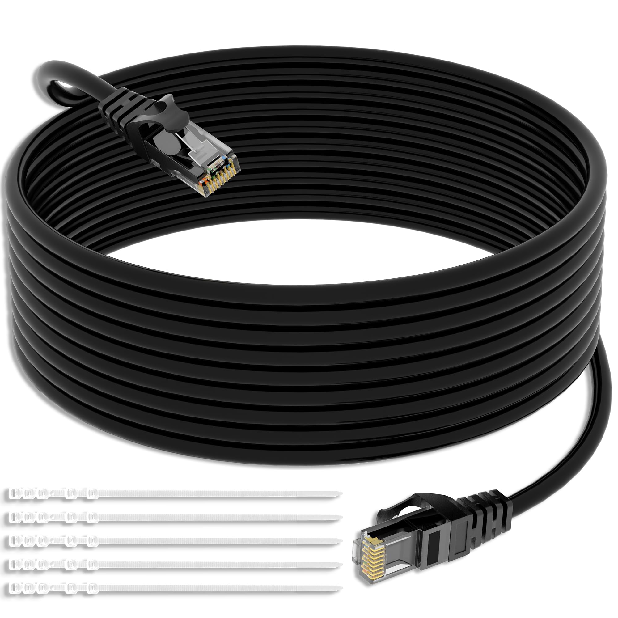 Cable Ethernet Cat 5E exterior de 50 m,de alta velocidad para conexiones a Internet rápidas con enchufe RJ-45,cable AWG24 de 1 Gbps,UTP，CCA，POE(negro)