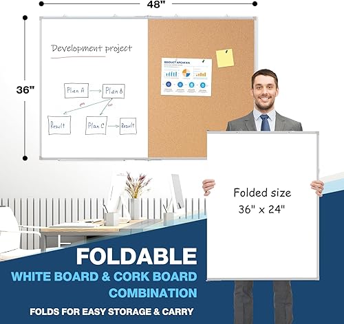 Vista 43 de WALGLASS Combinación de pizarra blanca magnética y tablero de corcho, 36 x 24 pulgadas, combo para escuela, oficina y hogar, pizarra de borrado