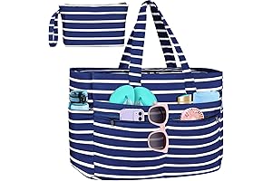 HUANLANG Waterproof Extra Large Beach Bag with Zipper & Wet Pocket for Women, Men