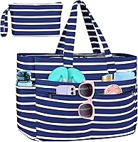 HUANLANG 50L Extra Large Waterproof Beach Tote Bag for Women Men - Zippered Wet Pocket, Sandproof Pool Gym Travel Bag