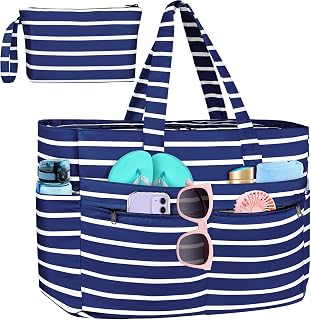 HUANLANG 50L Extra Large Waterproof Beach Tote Bag for Women Men - Zippered Wet Pocket, Sandproof Pool Gym Travel Bag