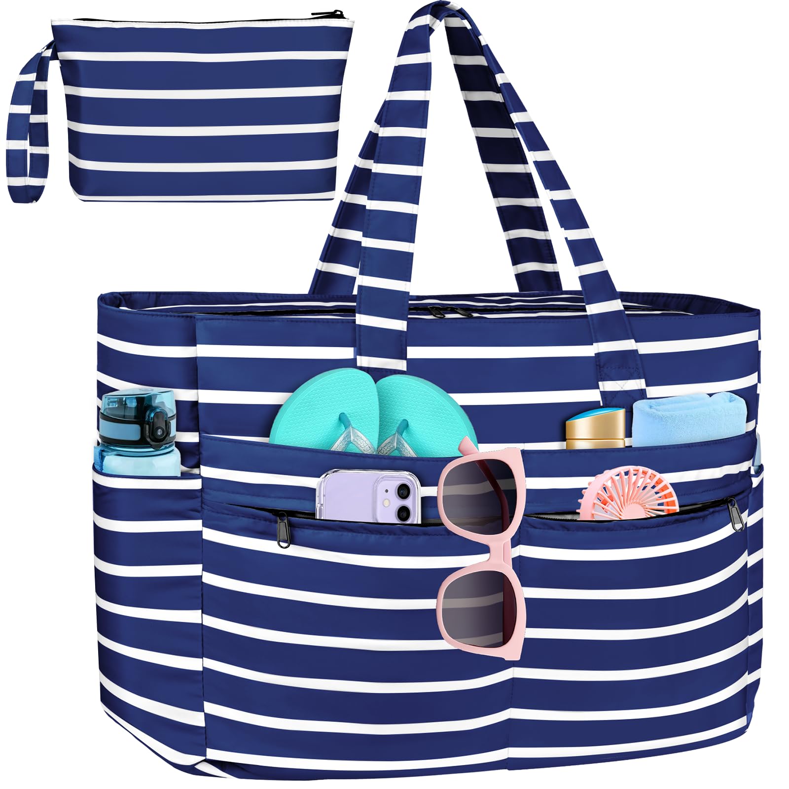 HUANLANG Extra Large Beach Bag Waterproof Beach Totes Bags for Women Men,Pool Bag with Zipper Wet Pocket