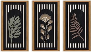 Celestdeco Boho Blatt Motive Abstrakt Schwarz Weiss Wandbild 20x40cmx3