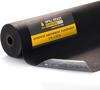 Spill Ready 3 x 25 Adhesive Absorbent Floor Mat Roll, Heavyweight Oil, Grease & Water Floor Mat | Black Garage Mat