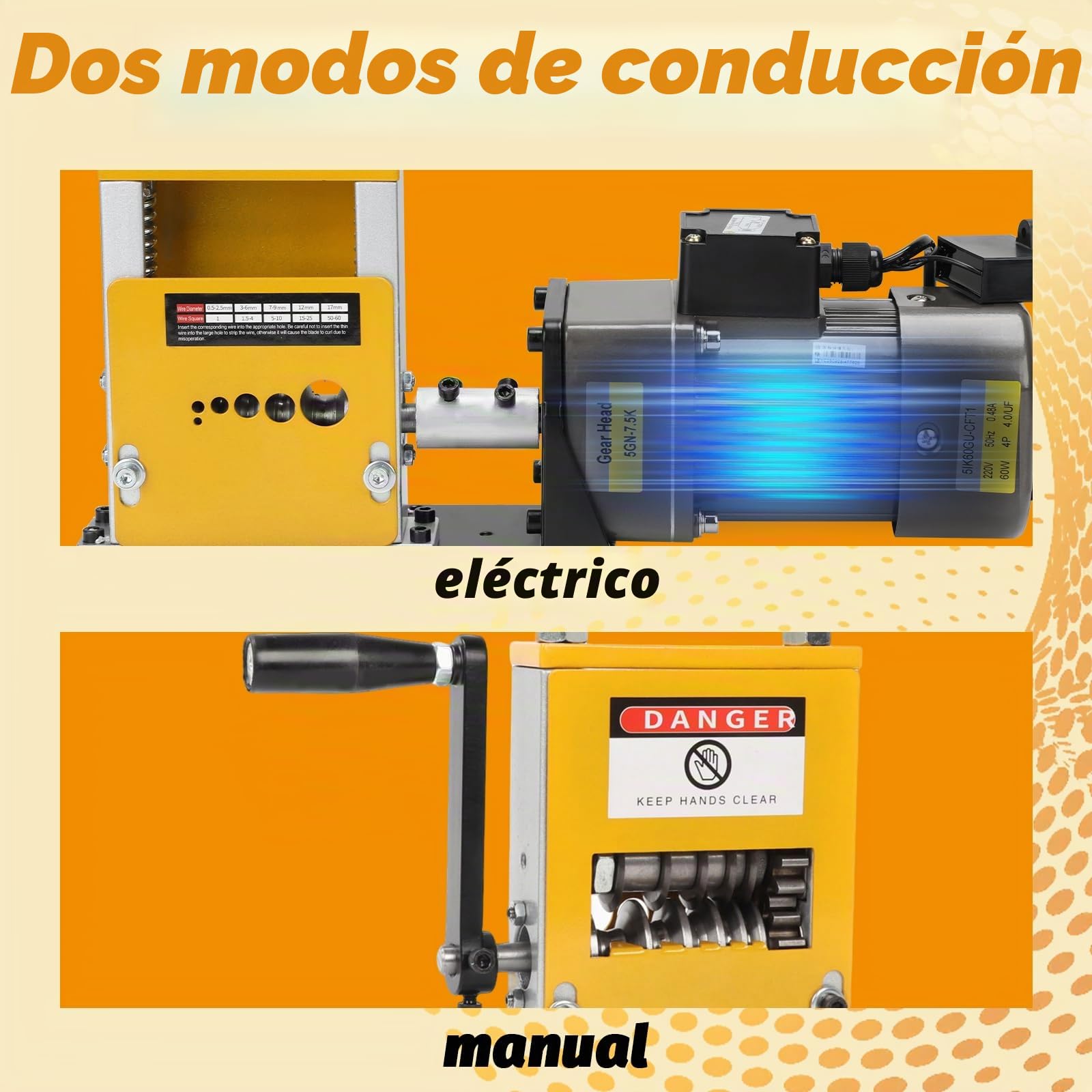 Máquina pelacables para cable de 1-17 mm, pelacables manual eléctrico, pelacables de 5 hilos al mismo tiempo pelacables con cuchillas (amarillo C, 6 canales)