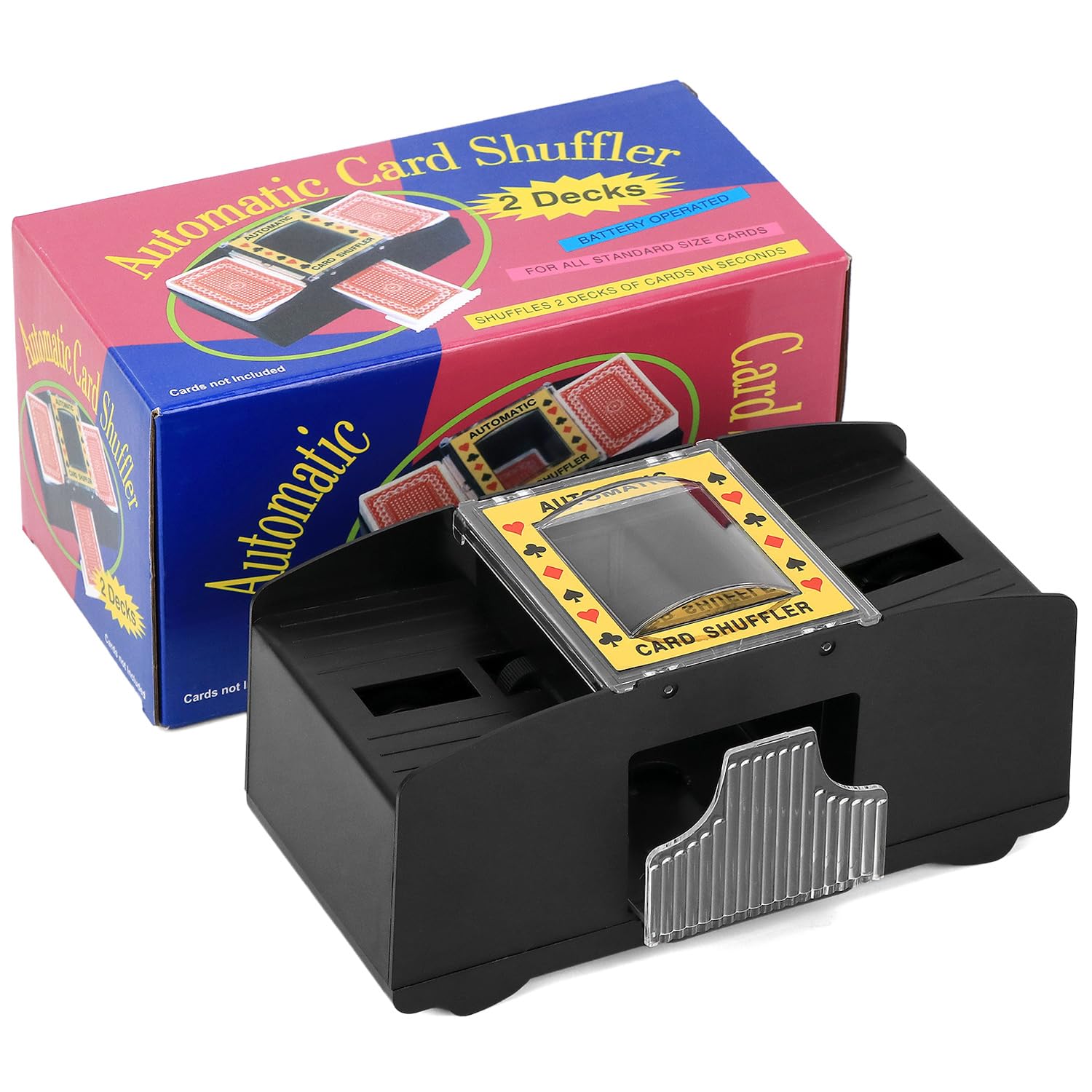 QWORK® Automatic Card Shufflers 2 Decks, Card Shuffling Machine, Battery Operated with Anti-Cheating Feature,Batteries not included