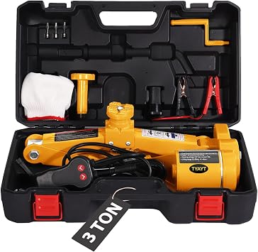 TYAYT Electric Car Jack Kit 3 Ton 12 Volt Automotive Jack, Electric Scissor Jack for Car Sedan and SUV, Portable Car Jack for Tire Change and Road Emergencies, Lifting Range 5.5 to 16.54 Inch Yellow