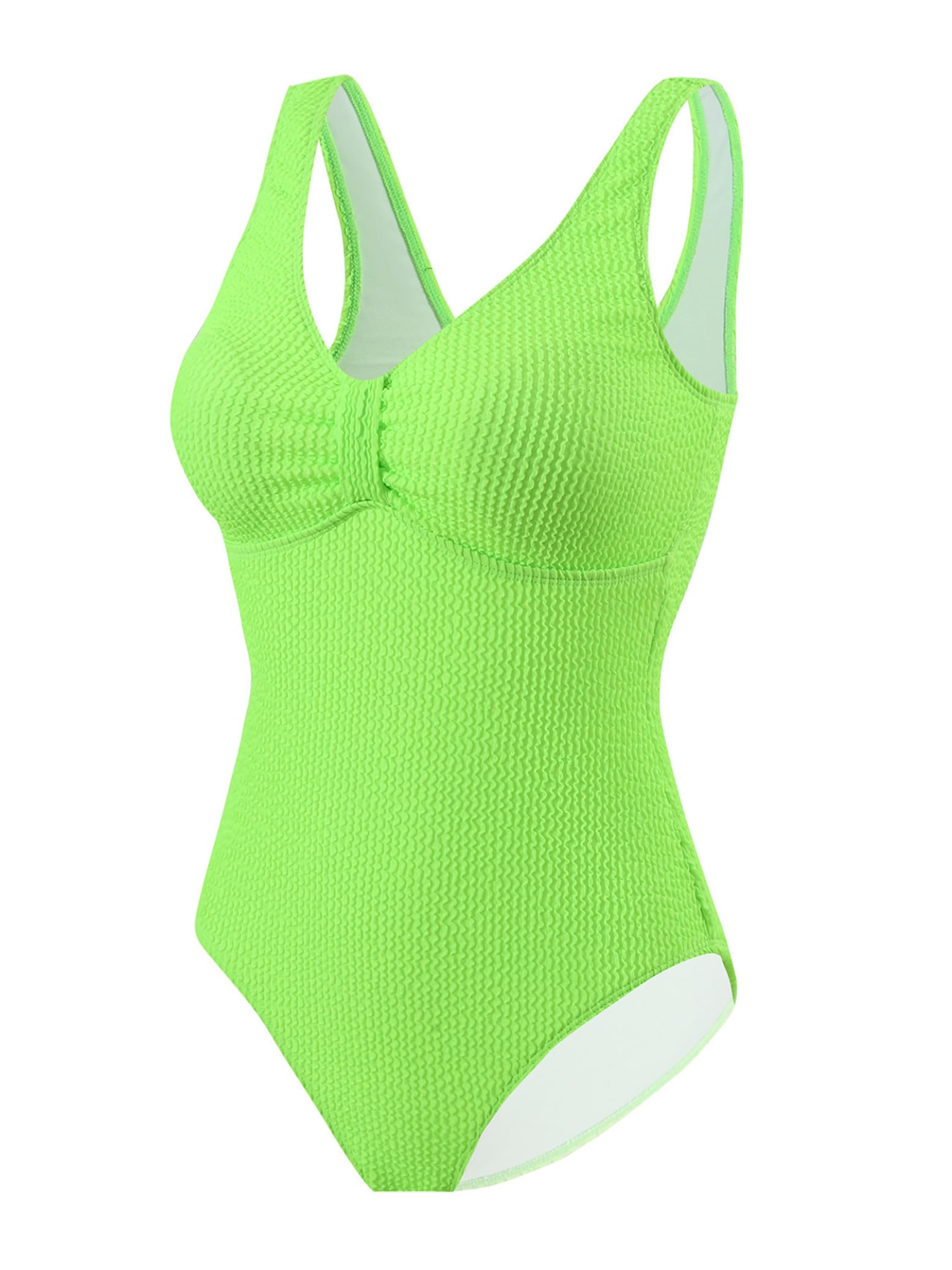 Yihuimin Womens One Piece Sleeveless Low U Back Swimsuit Bathing Suit Beach Vacation Swimwear Textured Monokini Fluorescent Green Small