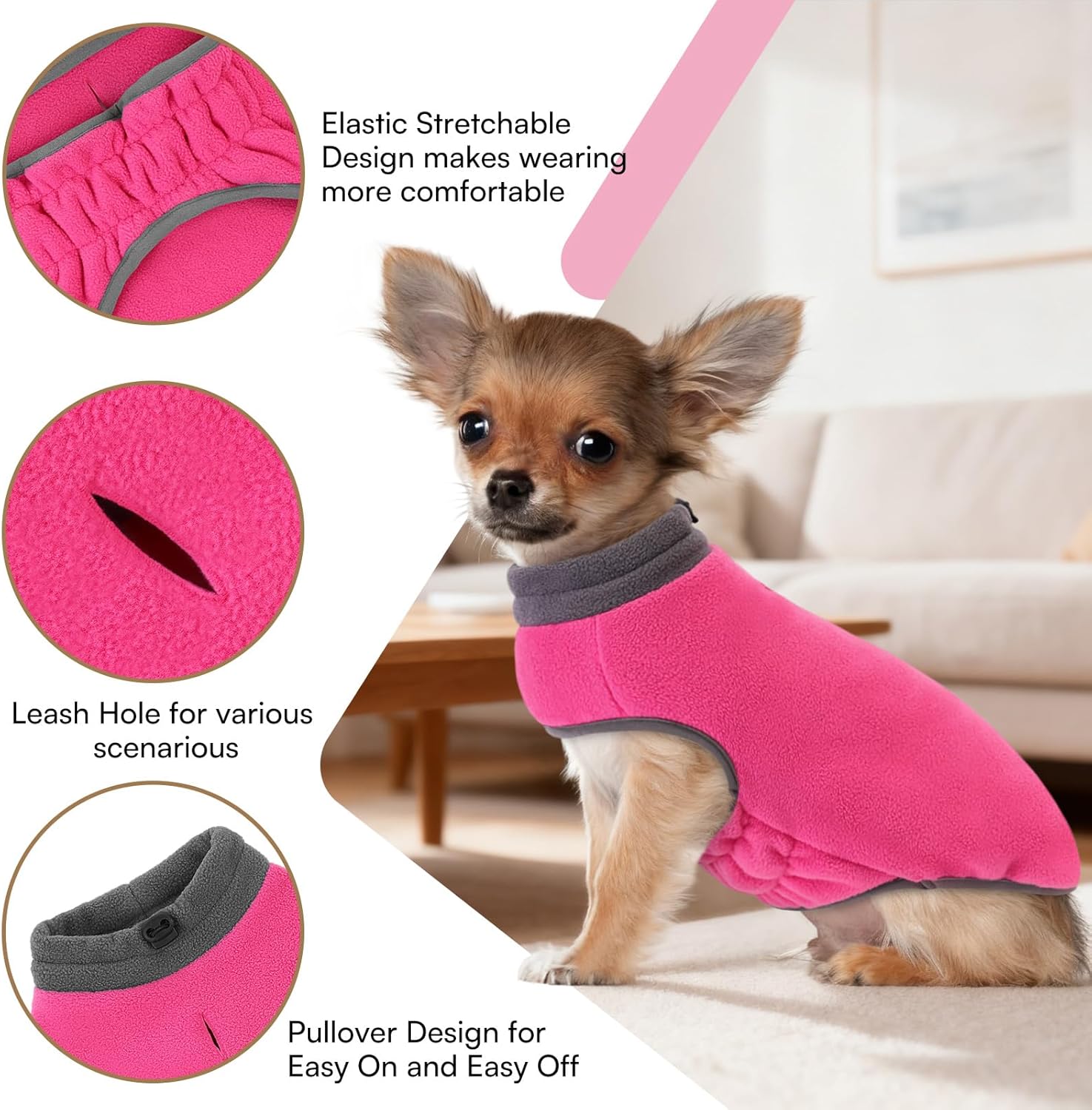 Queenmore Dog Sweater,Soft Fleece Vest Pullover Dogs Jacket with Elastic Stretchable,Warm Winter Dog Coats Cold Weather Doggy Dachshund Sweaters for Small Dogs Cats Boy or Girl (Pink, S) - Image 2