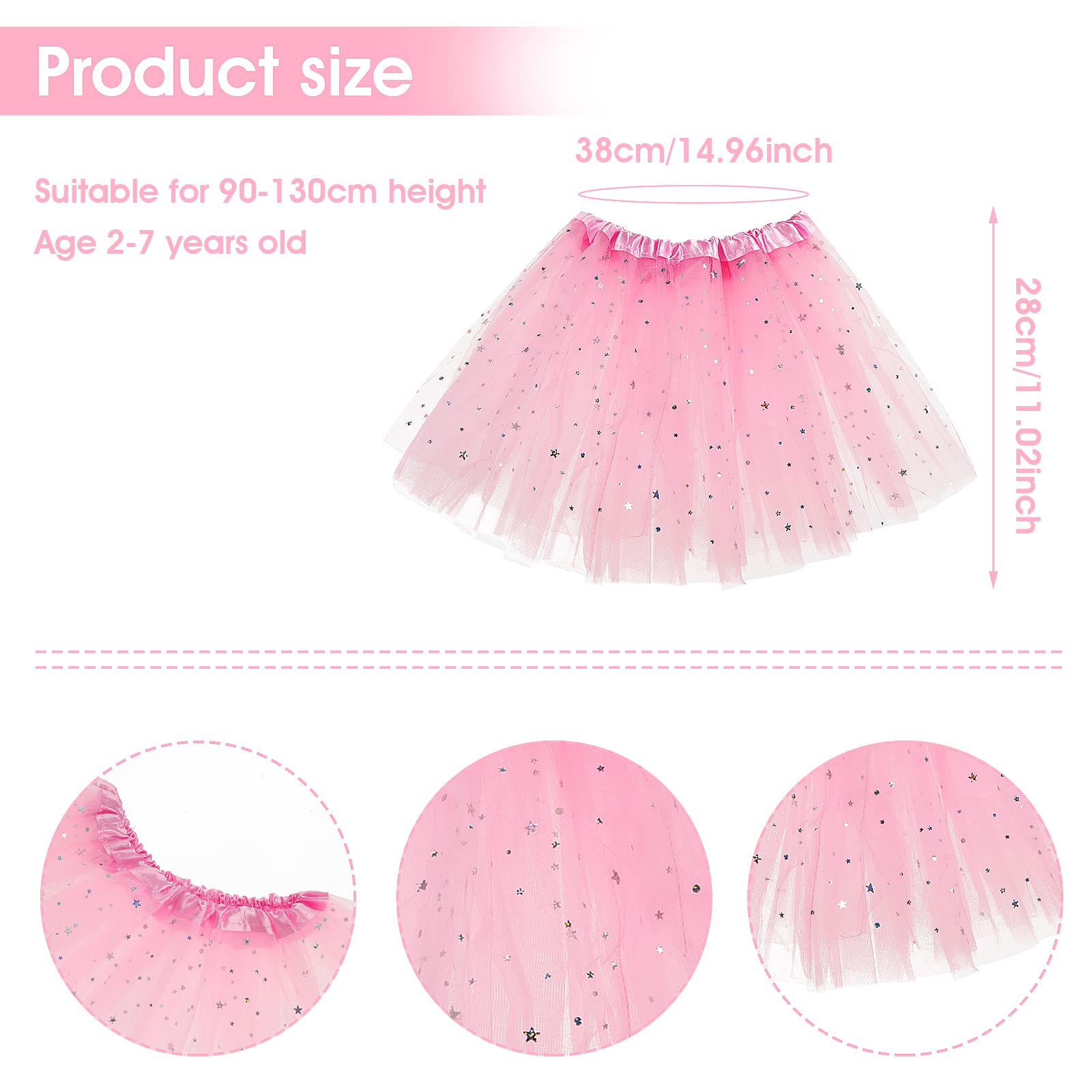 Sibba Sparkle Tutu spódnica do tańca, 3 warstwy tiulu, cekiny, gwiazdki, spódnica, do odgrywania ról, urodziny, dla księżniczki, na imprezę, dla dziewczynek w wieku 2-7 lat, sportowa odzież