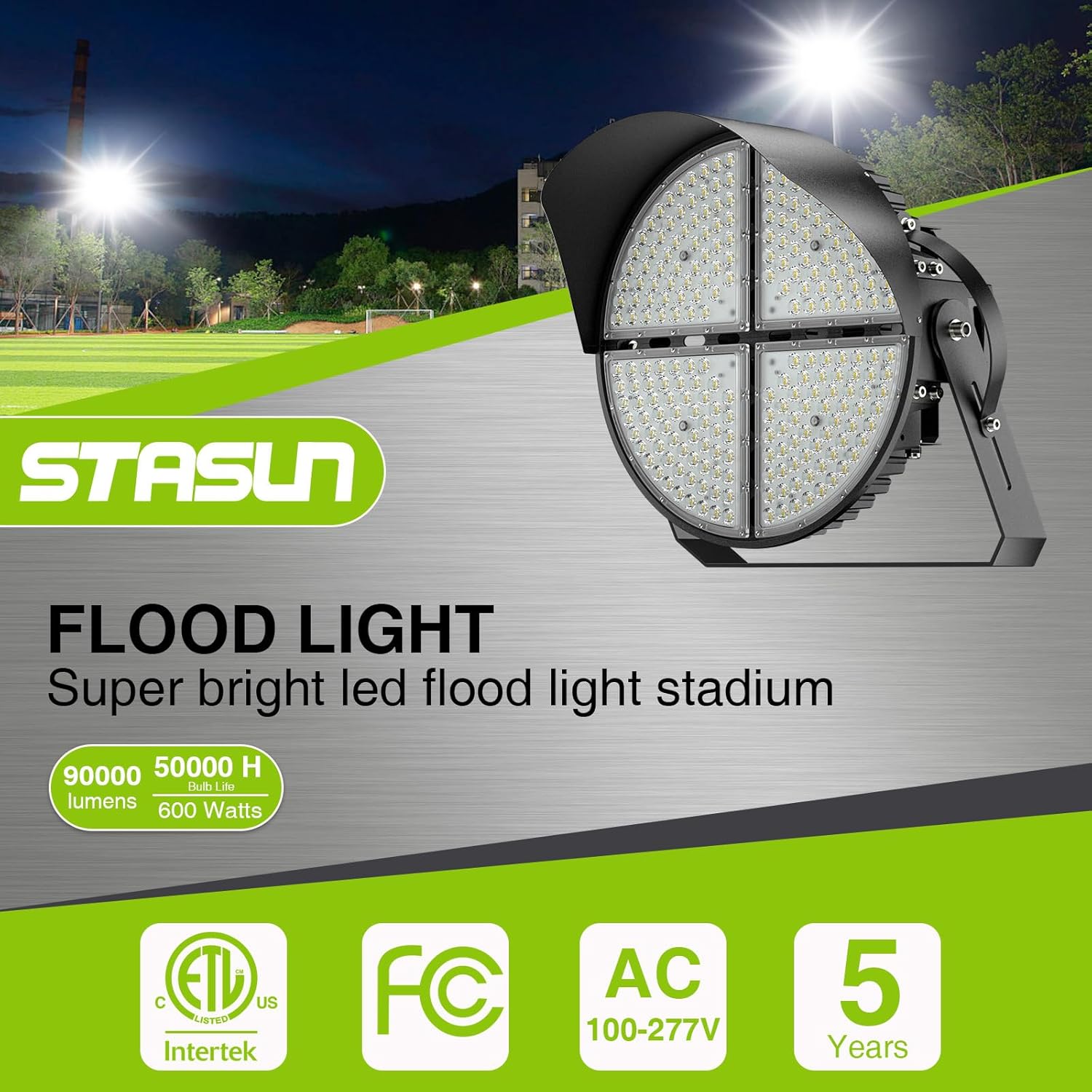 STASUN 600W 90000LM LED Stadium Light, Ultra- Bright, 5000K Color Temperature, IP66 Waterproof for Stadium, Basketball, Football Courts, Commercial, Parking Lot