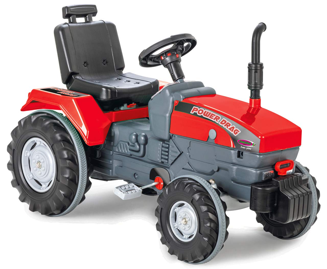Trettraktor Power Drag - Kippschutz, Hupe, Verstellbarer Sitz Motorhaube aufklappbar, Anhängerkupplung, Antrieb durch Treten der Pedale