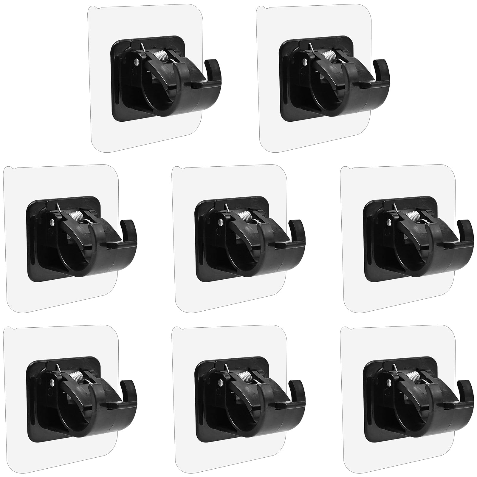 LICQIC 8 Pcs Self Adhesive Curtain Rod Bracket, Curtain Pole Wall Brackets Fixing Rod Holder, No Drill Drapery Hook Holder for for Home Kitchen Bathroom (Black)