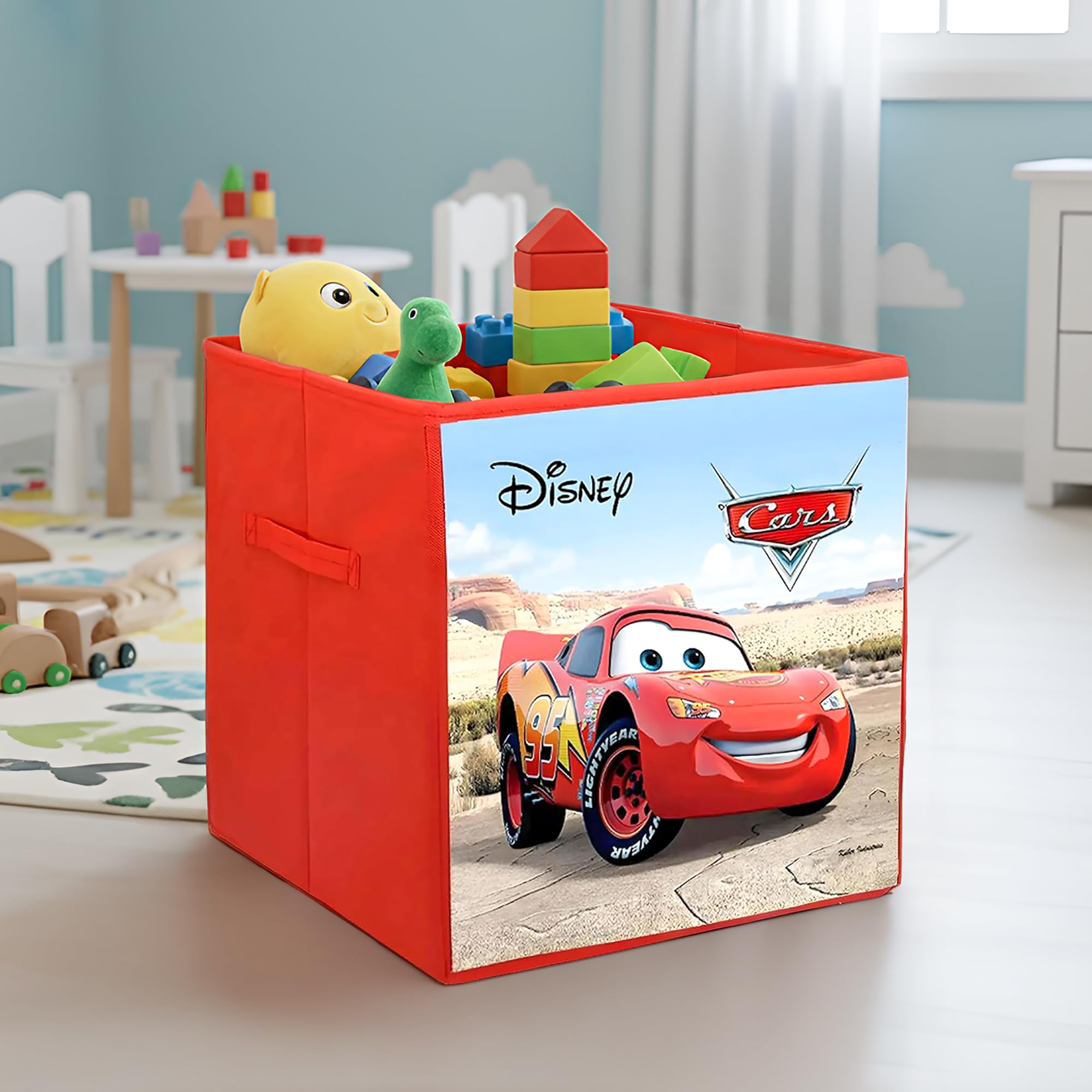 Non-Woven Storage Box|Toy Box Storage for Kids|Foldable Storage Box| Disney Cars Print (Red), 33x33x33 cm