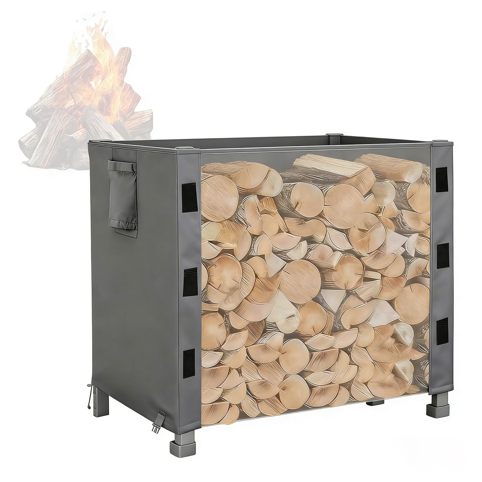 Housse pour étagère à bois de chauffage, tissu Oxford imperméable et robuste avec revêtement en PVC pour protection intérieure et extérieure contre les intempéries
