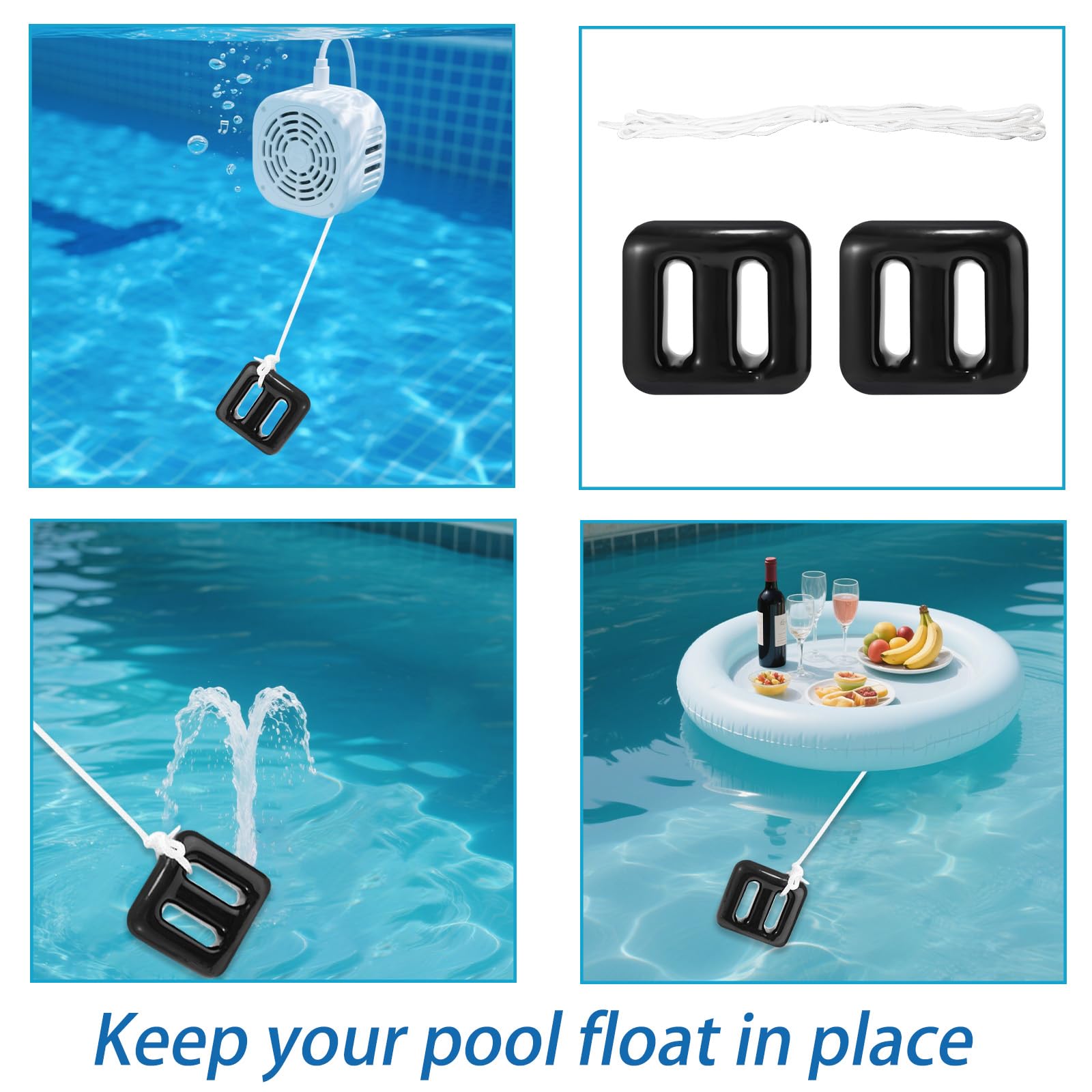 Lyreh 2pcs Ancrages de Rechange pour Fontaine de Piscine, Poids d’Ancrage avec Corde 5 m 150g pour Bouées Flottantes (Noir)