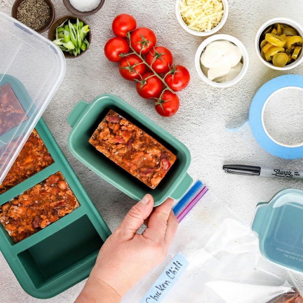 Souper Cubes Stoneware 2.0-5" x 3" Baking Dishes for Oven, Made in USA, Premium Mini Ceramic Baking Dishes with Silicone Covers for Individual Portions, Set of 4 - Kale
