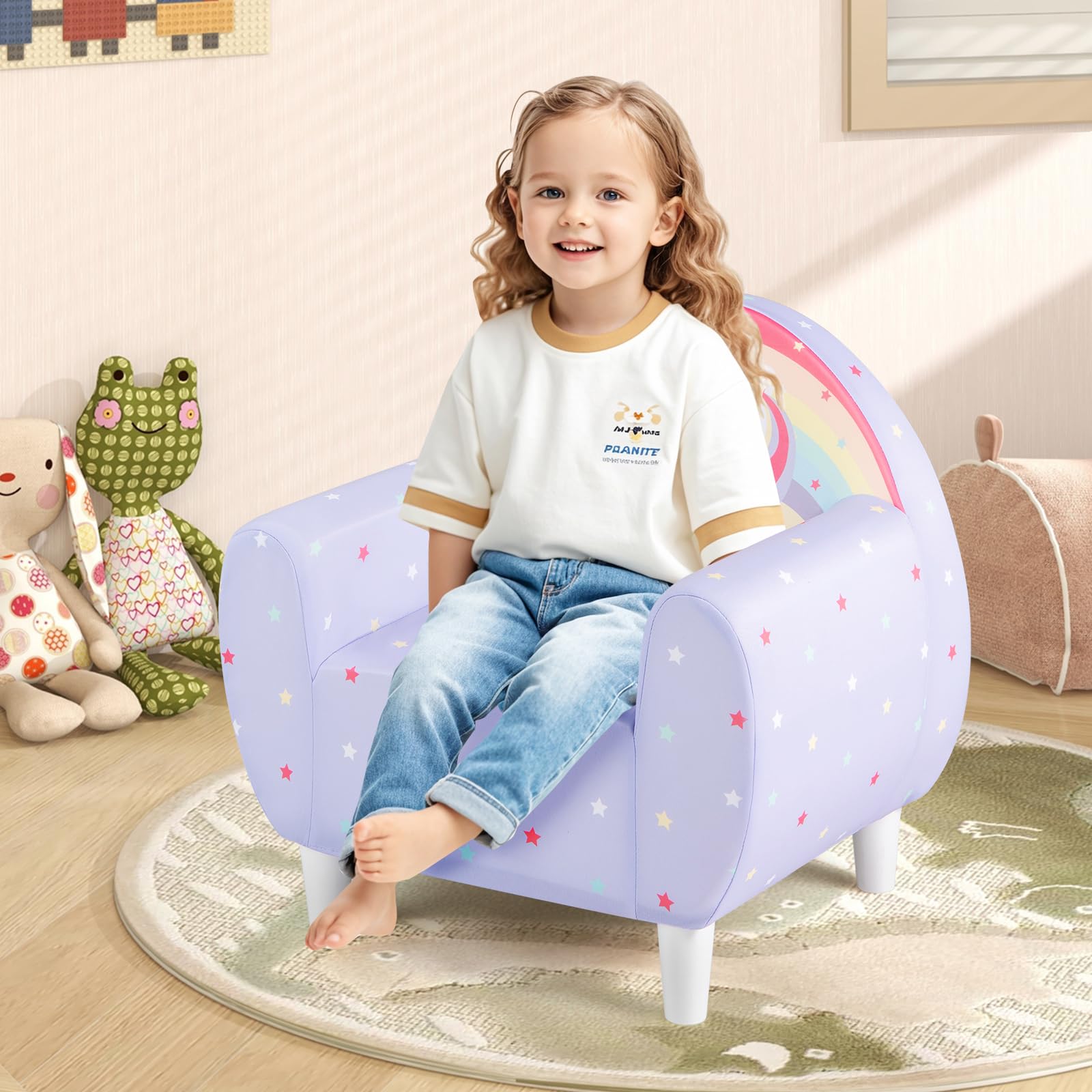 COSTWAY Divano per Bambini a Forma di Unicorno 55 x 40 x 55cm, Poltrona Imbottita con Tessuto Elastico Traspirante e Riempimento in Spugna, Mobile Moderno per Cameretta (Lilla)