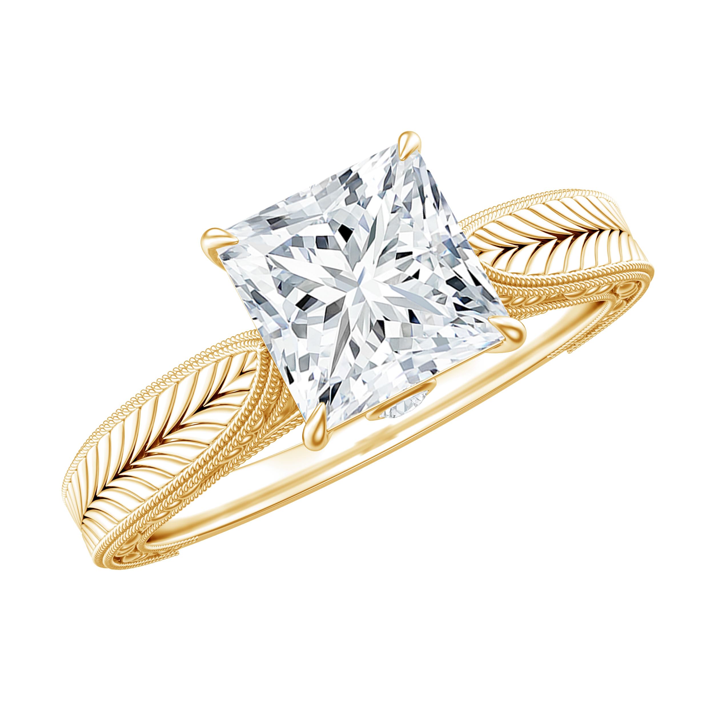 Certified 1 Carat Lab Grown Diamond Princess Cut Engagement Ring Ef-Vs Quality Vintage Inspired Diamond Engraved Ring