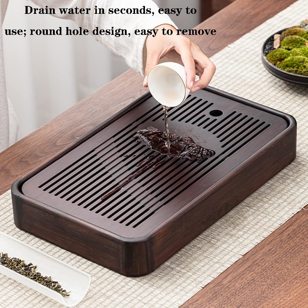 Bandeja de té Gongfu, Juego de Mesa con Caja de Drenaje de Almacenamiento de Agua con Limpieza extraíble for la habitación del hogar(30 * 19 * 5.8cm)