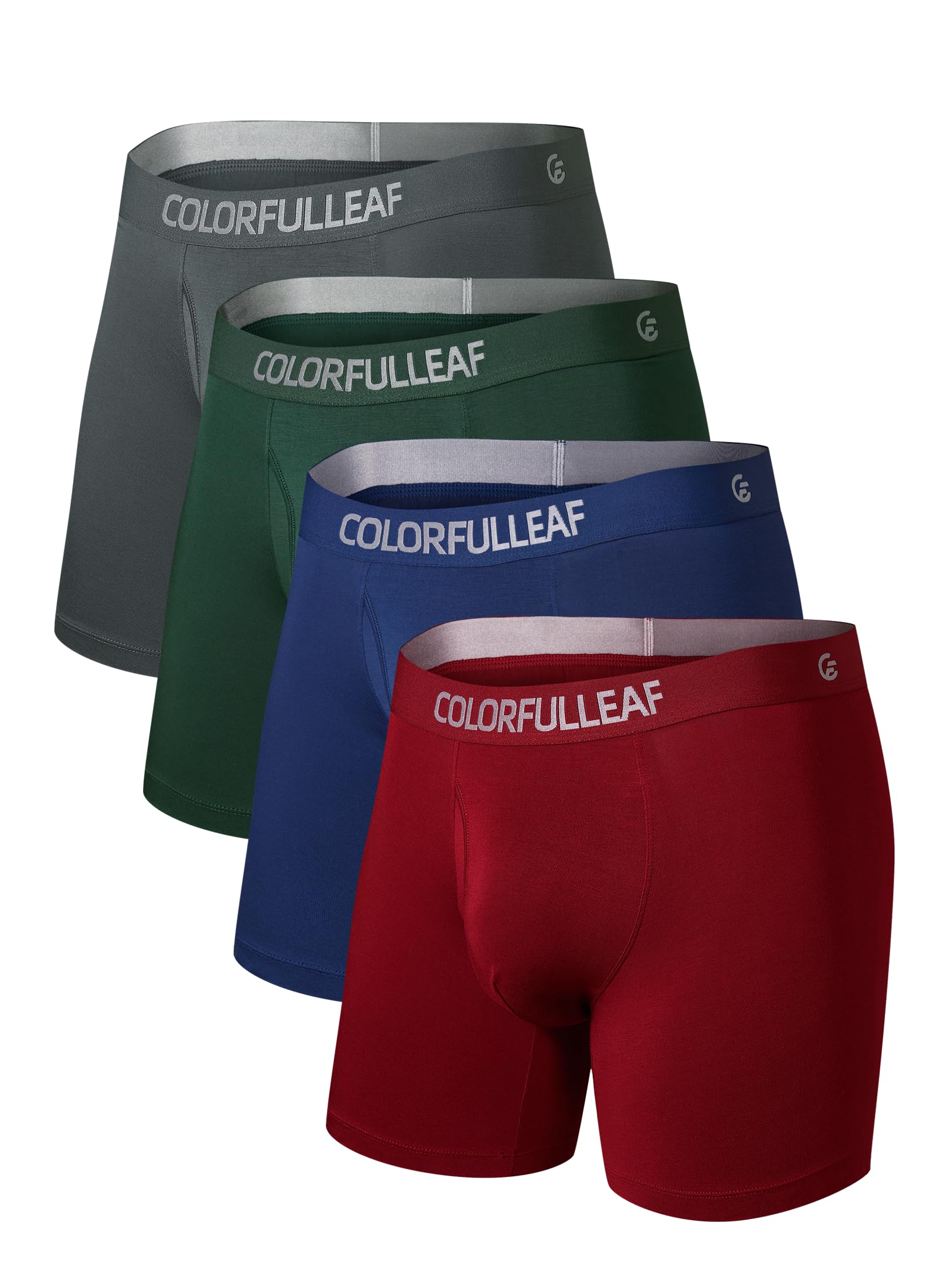 COLORFULLEAF Men's Boxer Briefs Underwea Soft Rayon Made From Bamboo Boxer Briefs for Men with 3-D Pouch Open Fly