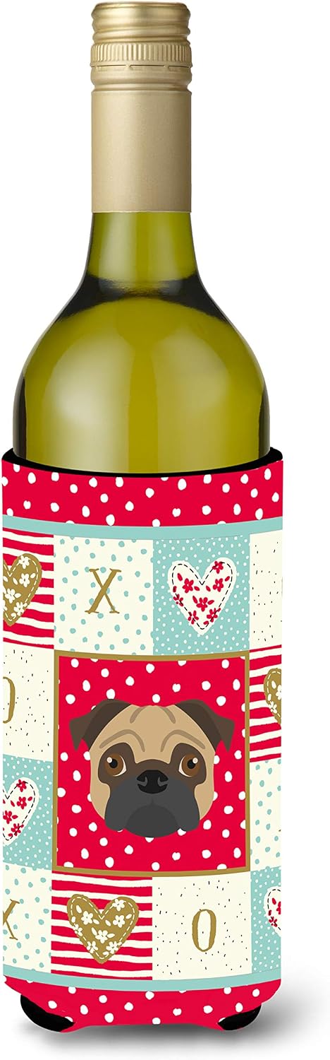 Caroline's Treasures CK5231LITERK Pug Love Wine Bottle Hugger, Red Bottle Cooler Sleeve Hugger Machine Washable Collapsible Insulator Beverage Insulated Holder