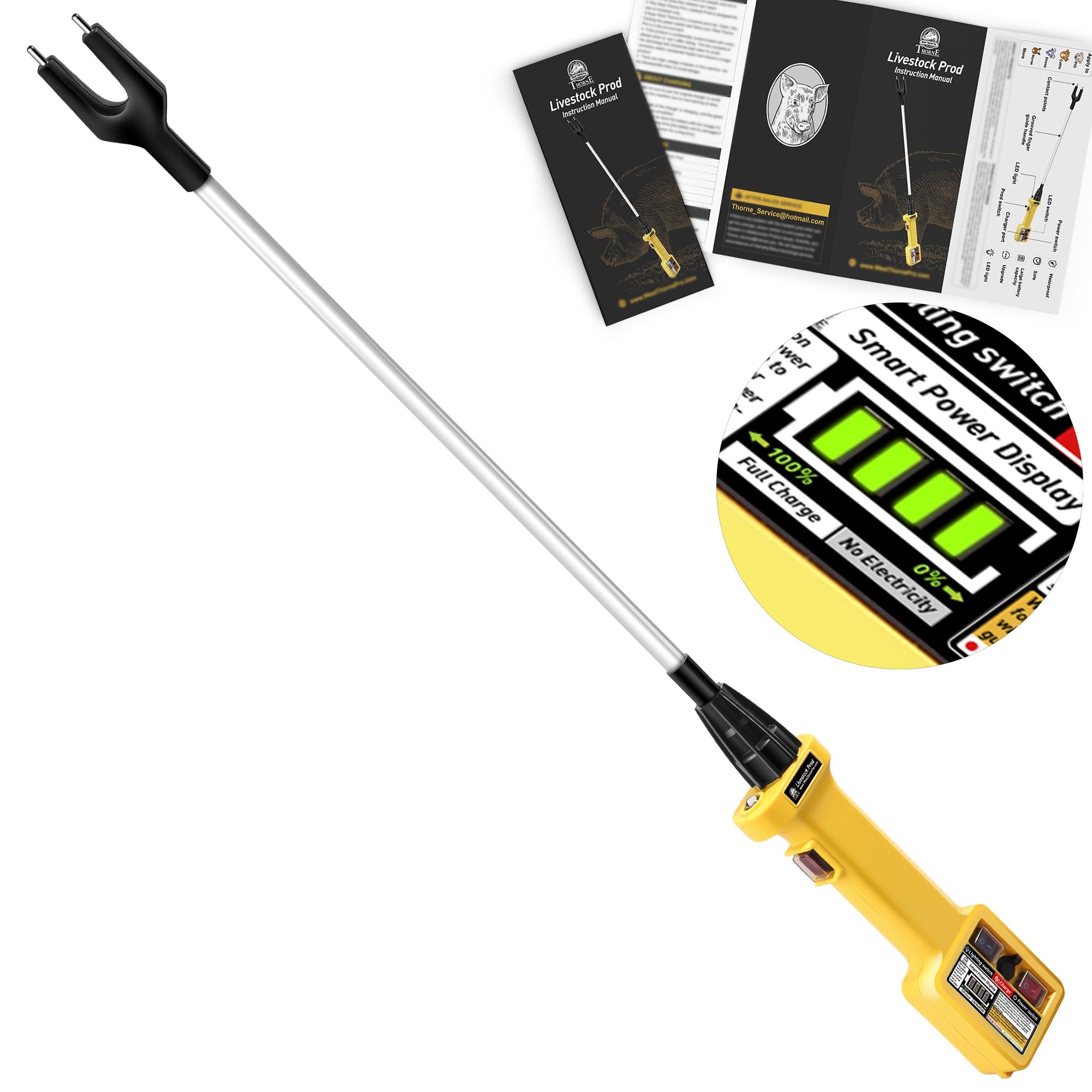 Cattle Prod for Dogs, Power Display Cattle Prod Livestock, LED Light, Instruction Manual, Double Safety Switch, Y Series, 33.5In