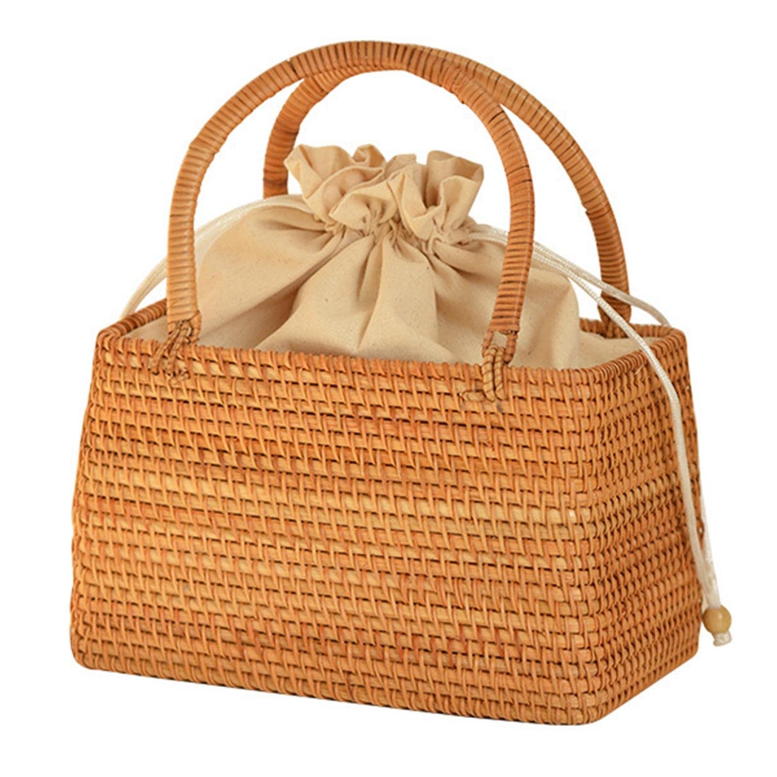 Hand Woven Rattan Handbag Boho Style Picnic Travel Clutch Bag Hand Basket Rectangle-image-39