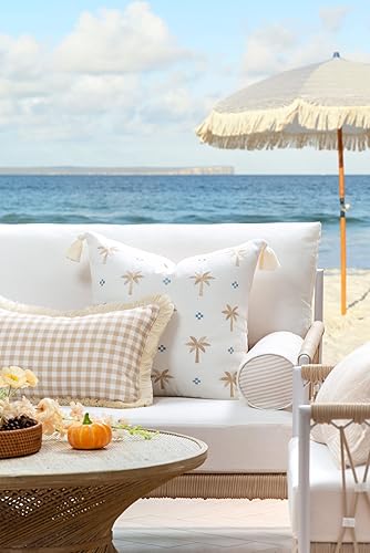 Miniatura 2 de Hofdeco Premium Funda de almohada lumbar para interiores y exteriores, 12 x 20 pulgadas, repelente al agua para patio trasero, sofá, flecos de