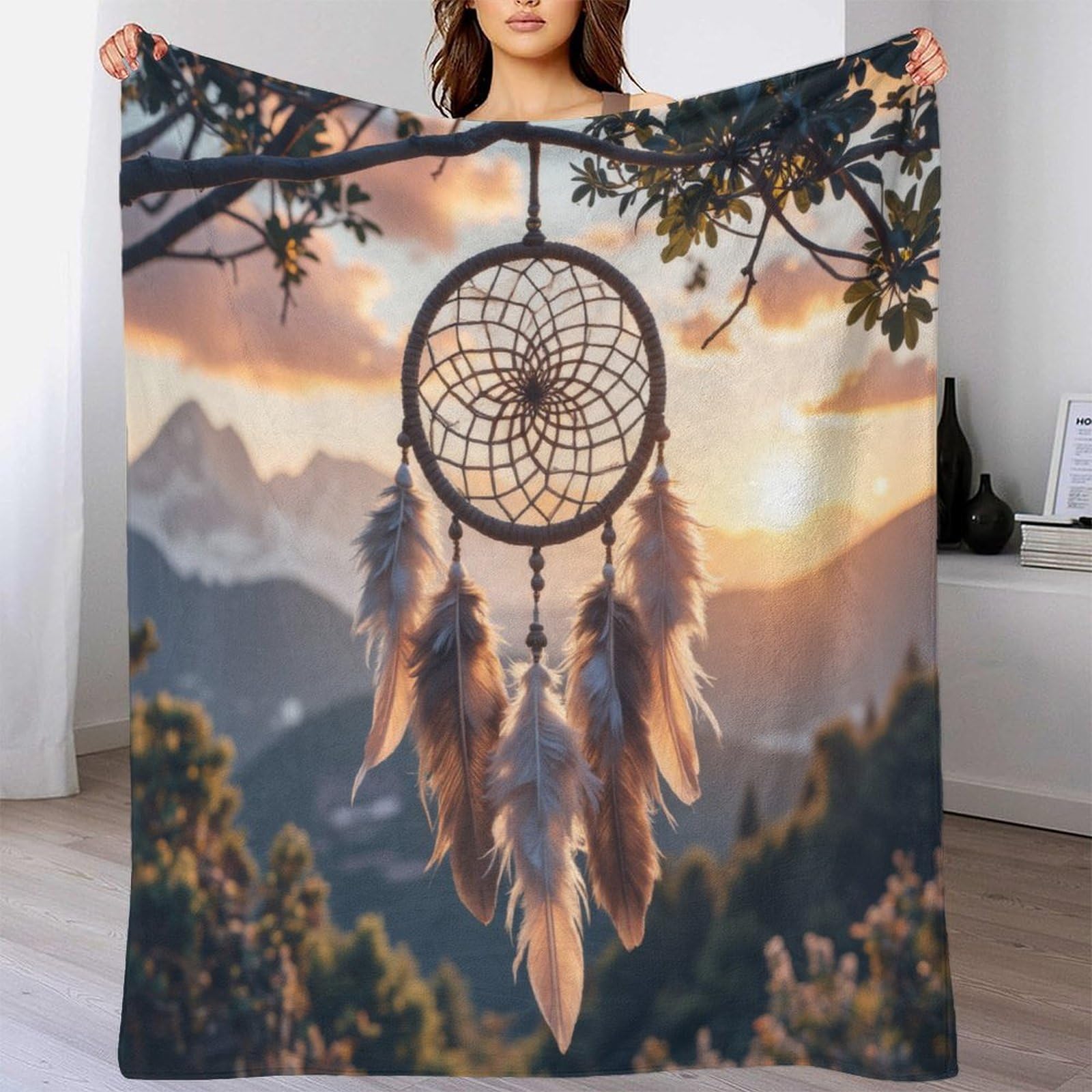 Boho Traumfänger 3D Druck Decke Microfaser Wohndekor Traumfänger Sofadecke Kuschelig Warm Schlafzimmer 80×90(200x230cm)