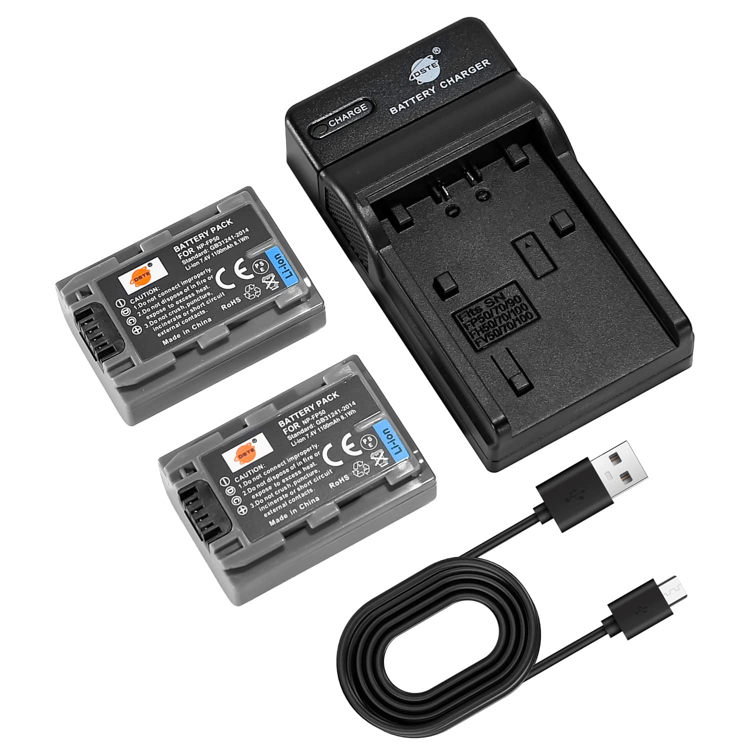 DSTE 2PCS NP-FP50 Batería & Cargador Compatible con Sony DCR-30, DCR-DVD105, DCR-DVD202E, DCR-DVD203E, DCR-DVD205E, DCR-DVD304E, DCR-DVD305