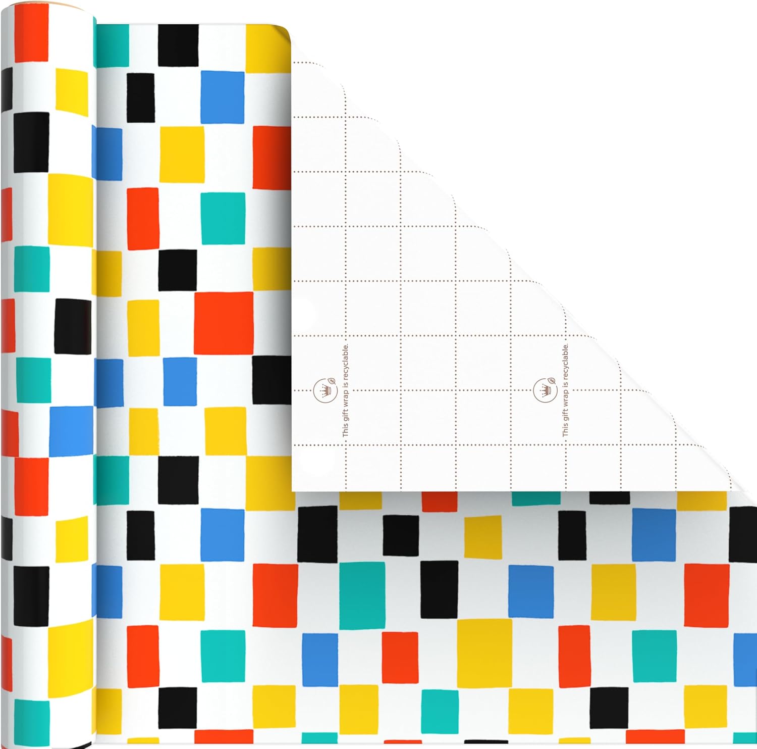 Hallmark Wrapping Paper Mini Rolls, 3-Pack (Checkered, Triangles, Starbursts) for Birthdays, Graduations, Mother's Day, Father's Day, Any Occasion - 45 Sq. Ft. Total