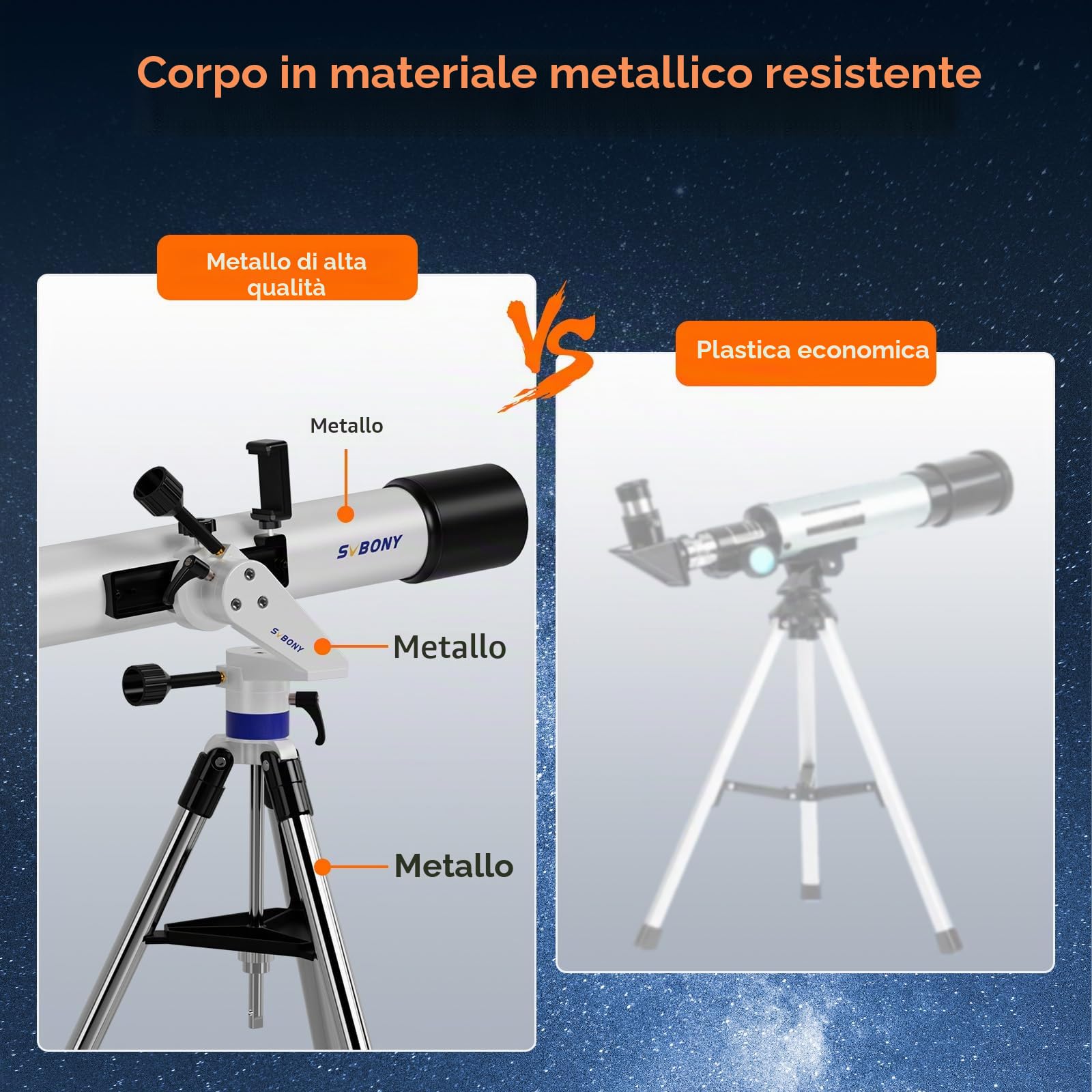 Svbony SV520 Telescopio Astronomico Professionale, Apertura 90mm, Lunghezza Focale 800 mm, Telescopio con Montatura Altazimutale, Controller Wireless, Tutto in Metallo Telescopiokit per Osservazione