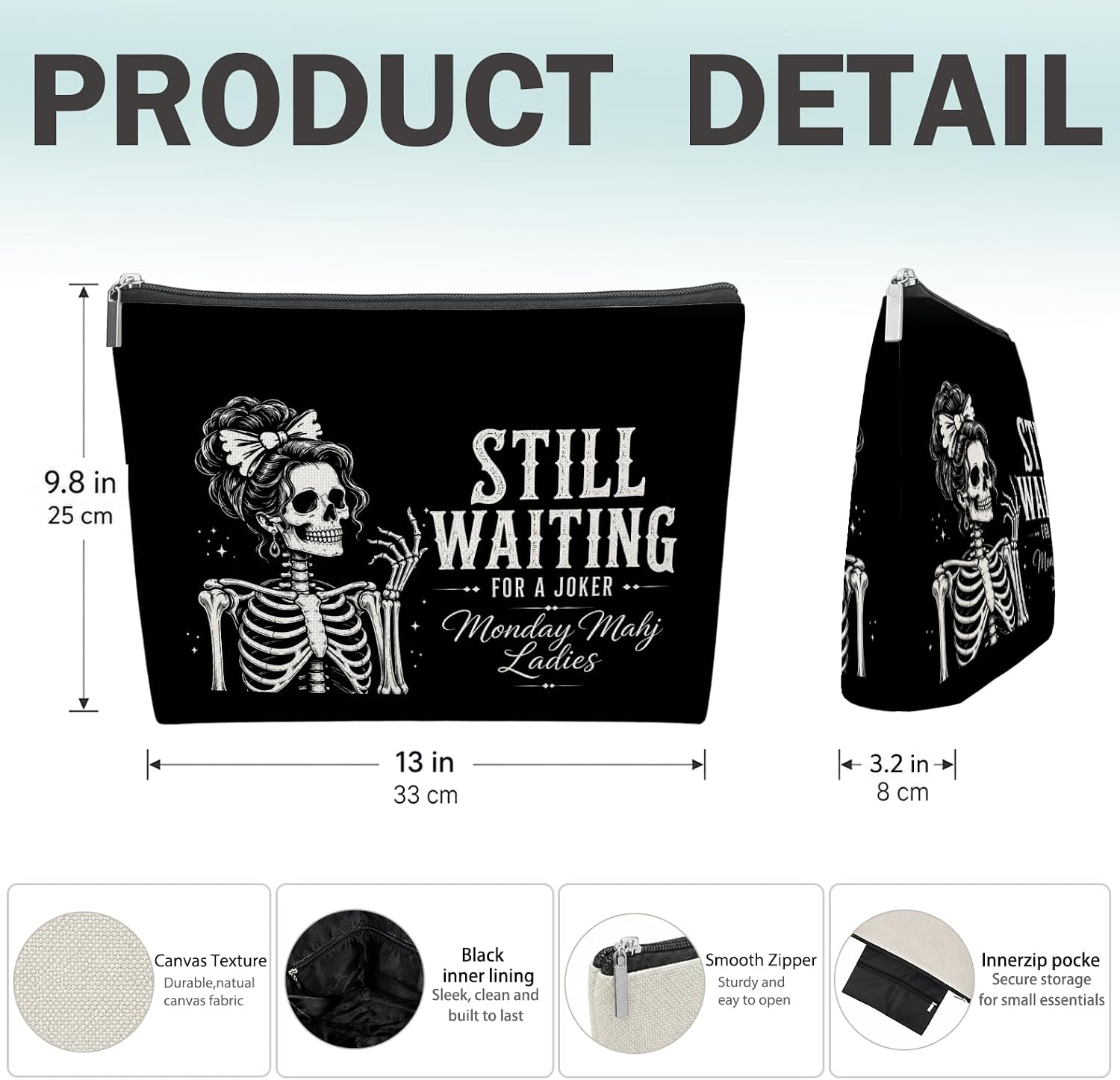 Halloween Mahjong Tile Bag - Still Waiting for a Joker, 13 x 9.8 x 3.2 in