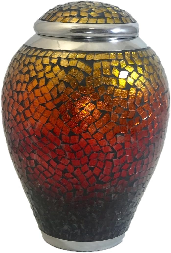 Mosaic Cremation Urn, Adult Human Funeral Urns, Sunset Mosaic Funeral Ash Container