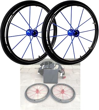 Manual Wheelchair Rear Wheels 2 Pcs 24" Replacement Wheels, Quick Release 1/2" Mounting Axle Aluminum Wheel Hub with Bearing, Pneumatic Wheelchair Rear Wheels, AccessoriesBlue