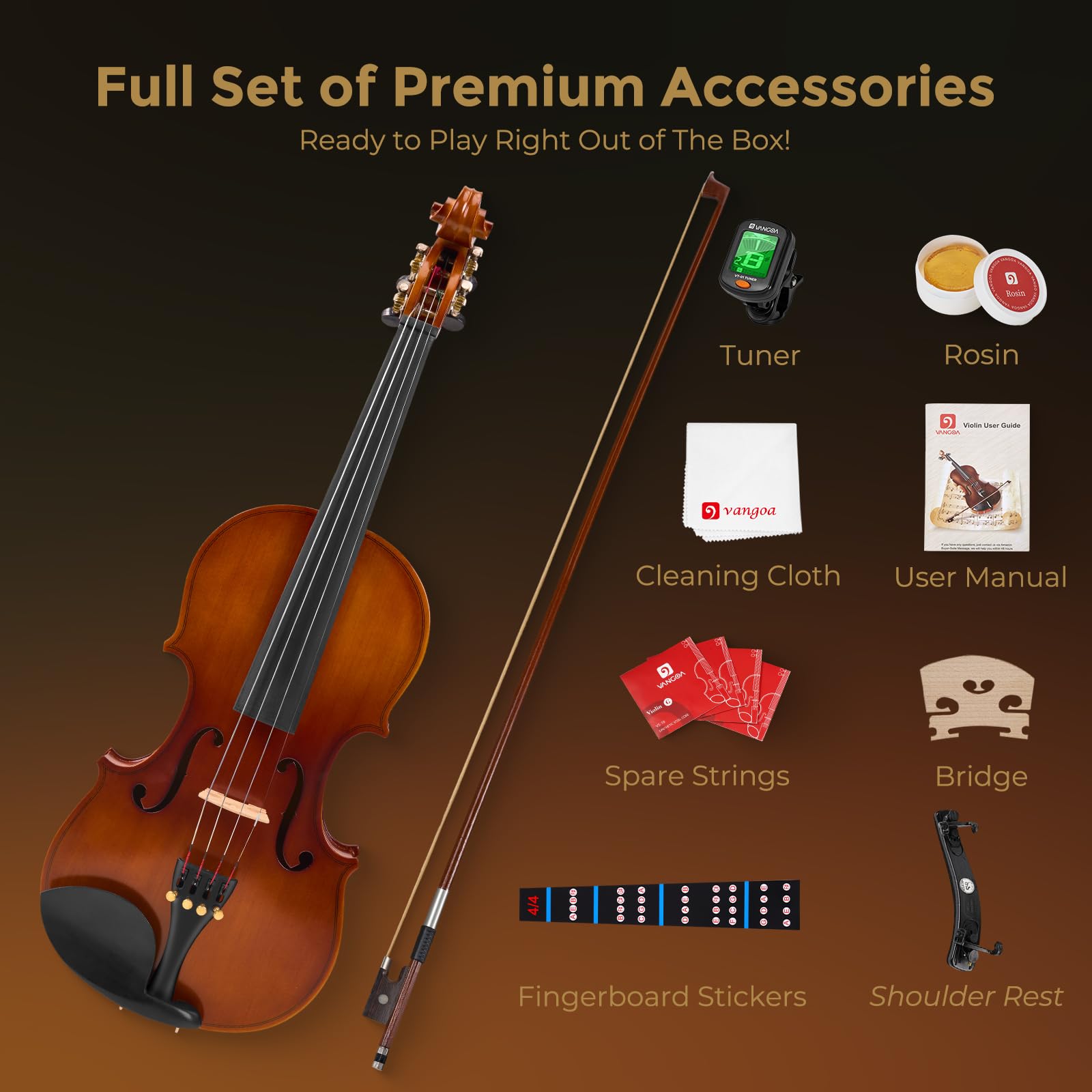 Vangoa Violon Acoustique 4/4 Fabriqué à la Main avec Étui Rigide Léger pour Débutants Adolescents Adultes Droitiers
