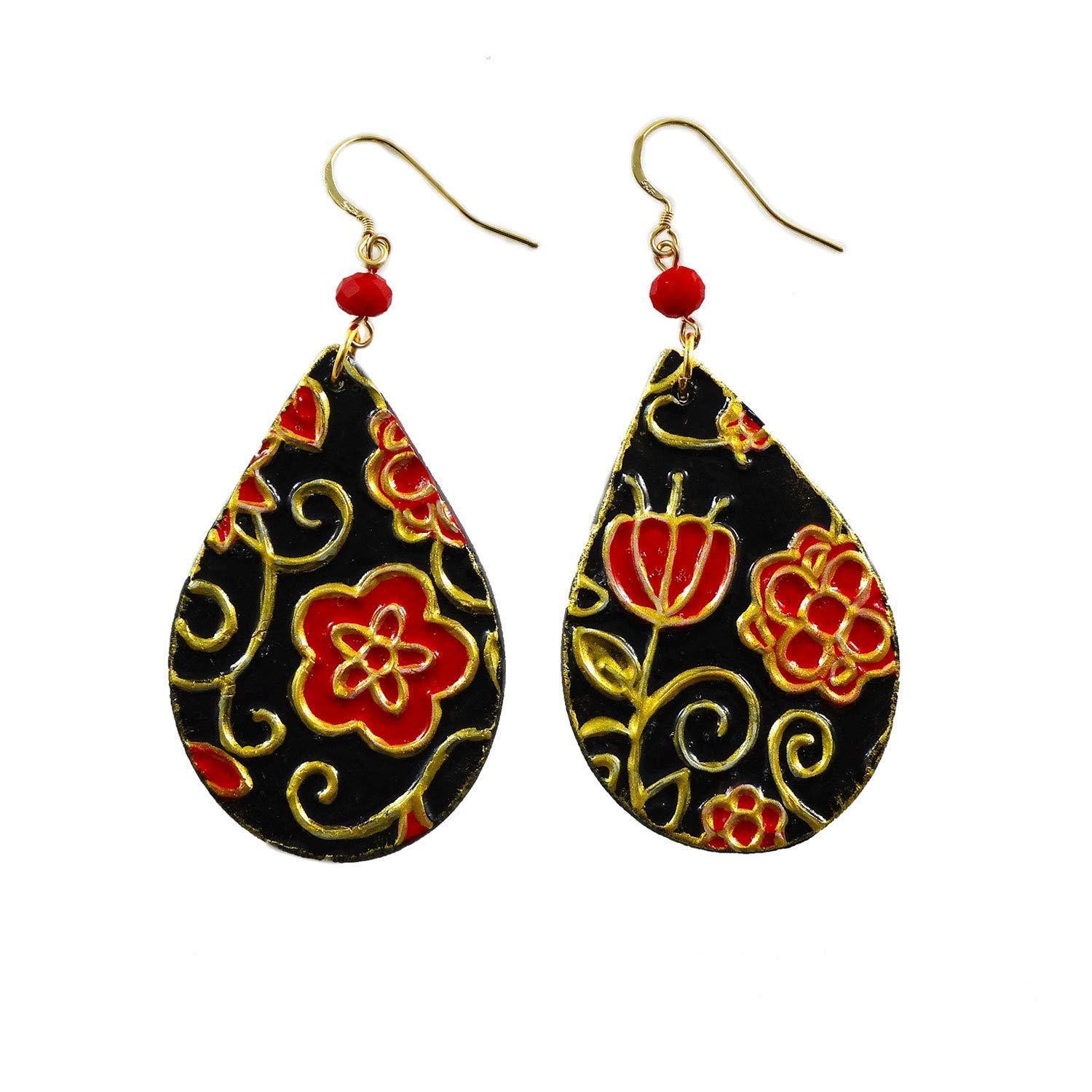 Pendientes de cerámica pintados a mano – GOTAS FLORES ROJAS EN CERÁMICA DE VIETRI - Pendientes de mujer, Joyas pintada, Gancho de plata, Made in Italy, Bisutería, Elaboración artesanal