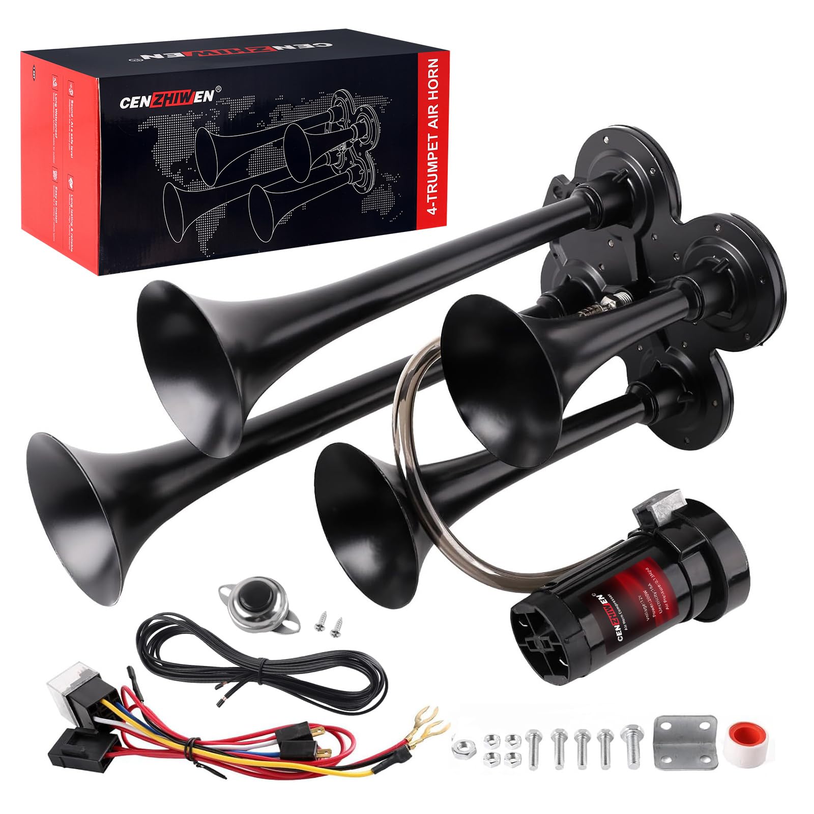 cenzhiwen 4-Trumpet Metal Air Horn Kit