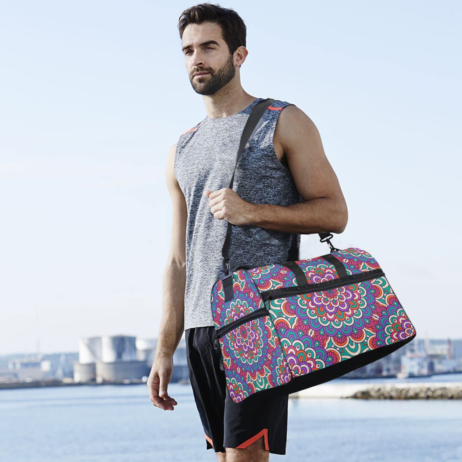 Florales Exquisites Kunstwerk Hell Sporttasche Badetasche mit Schuhfach Reisetaschen Handtasche für Reisen Frauen Mädchen Männer