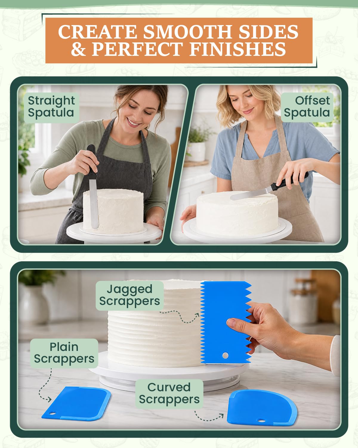 RFAQK Kit da 64 pezzi per decorare torte con piatto girevole per torte, livellatore per torte, 24 punte numerate con schema e eBook, spatola dritta e offset, 30 sacchetti per glassa, 3 set di