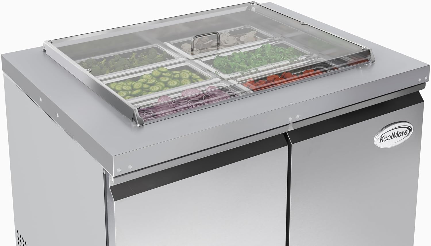 KoolMore 36 in. Commercial Refrigerated Prep Station Cold Table, Stainless-Steel Refrigerator with 6 Pan Storage with Cover and Two Adjustable Shelves, ETL Listed (KM-RBT-36C)